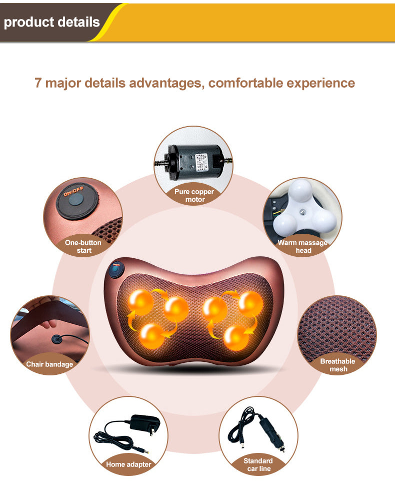 Portable Home Car Wireless Electric Shiatsu With Heat Back Travel Air Rechargeable Pillow Massager Cervical Pillow Massage