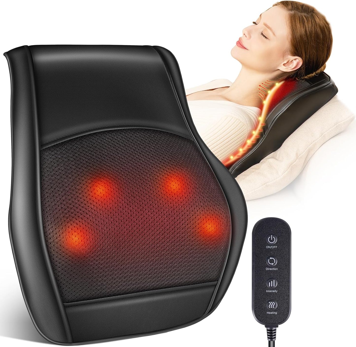 Phenitech Shiatsu Back and Neck Massager With Soothing Heat, Back Massager, Kneading Massager Pillow for Neck Shoulder Back